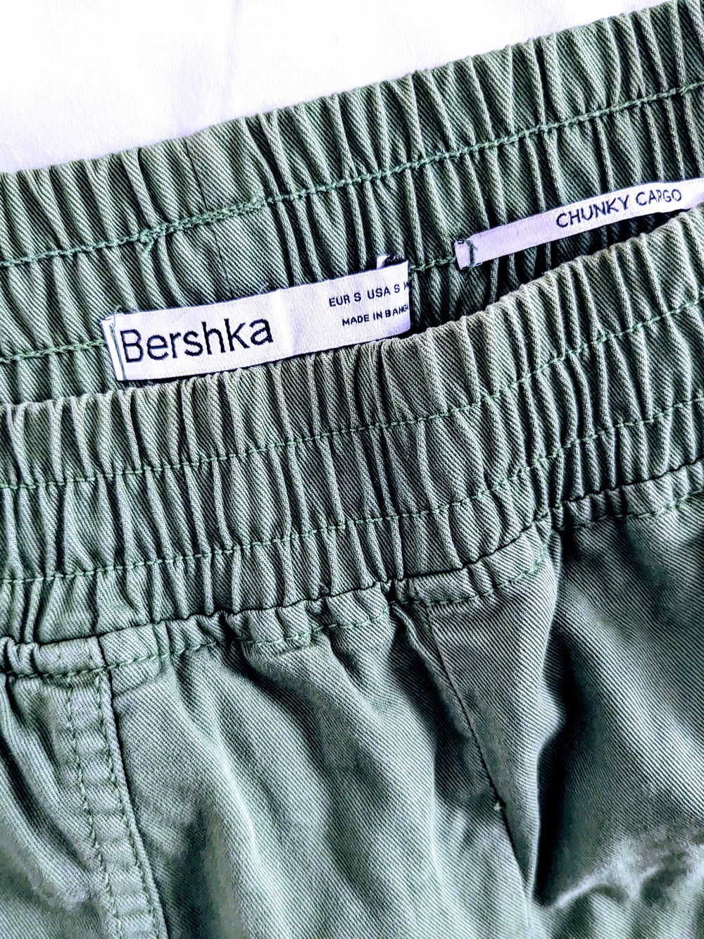 Bershka Green Cargo Elastic Waistband Jogger Pants Wide Leg S/P - Picture 6 of 7